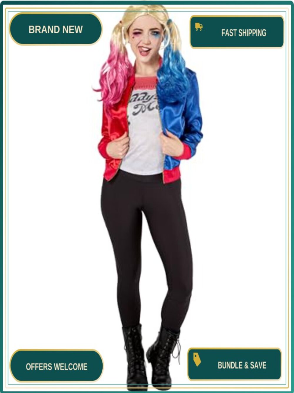 Rubies DC Villains Suicide Squad Harley Quinn Costume Kit Jacket Attached Top